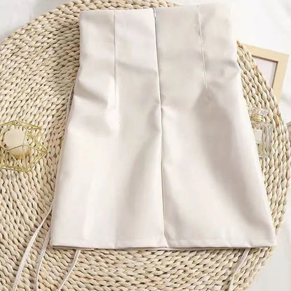 Black Leather Mini Skirts Women Gothic High Waist Slim Fit Lace Up Pencil Skirt Female Sexy Club Back Zipper Split Bag Hip Skirt APRICOT