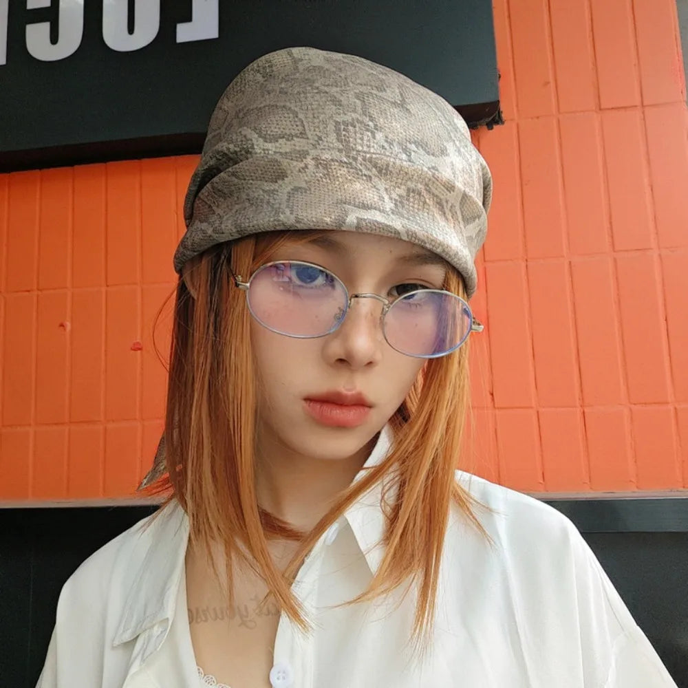 Headwear Y2K Snake Print Hair Scarf Soft Hip Hop Serpentine Hair Band Square Turban Snake Punk Bandana Streetwear