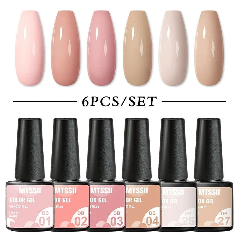 6PCS/SET Glitter Bright Pink Peach Gel Nail Polish Kit Spring Colorful Semi Permanent Soak Off Art UV Gel Varnish For Manicure ZH15321