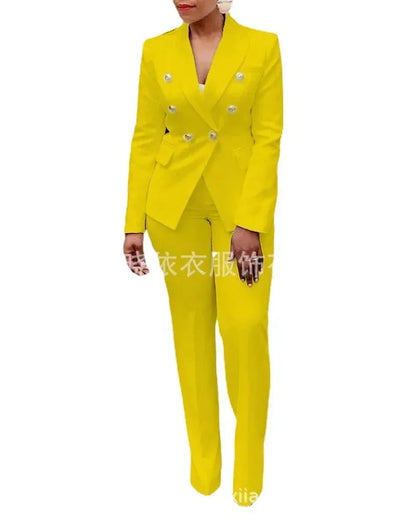 Women Pants Set Two Piece Sets Turn Down Collar White Blazer Elegant Coats Matching Sets Work High Waist Long Pants Suits
