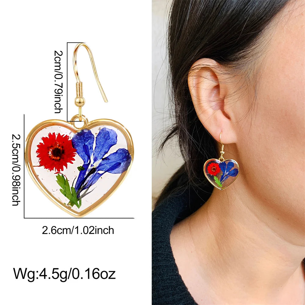 New In Earrings Dried Flower Crystal Dangle Hoop Earrings For Women Stainless Steel Diycharm Long Earring Cute Jewelry Wholesale