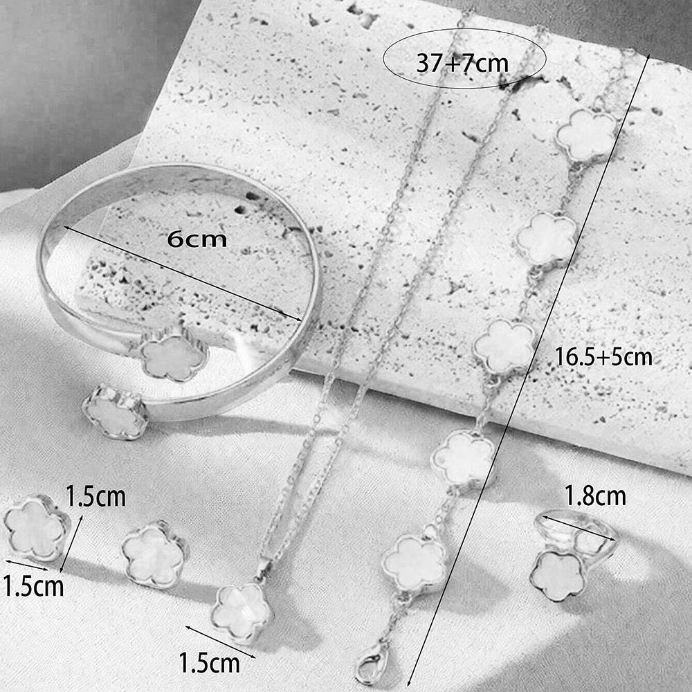 5pcs Lucky Five-petal Flower Women's Jewelry Set, Fashion Flower Bracelet + Necklace + Earrings + Bracelet + Ring, Birthday, Ann Badiee Stylez