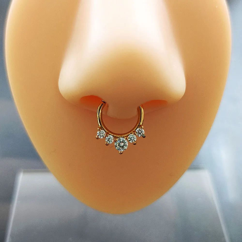 Flower CZ Zircon Septum Piercing Heart Gem Segment Nose Ring WaterDrop Daith Conch Clicker Hoop Earring 100% 316L Surgical Steel