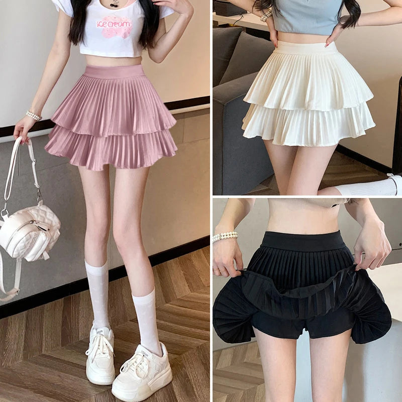 Fashion Sexy Pleated Skirts Women Solid High Waist All-Match Summer New Culottes Mini Cupcake Skirts