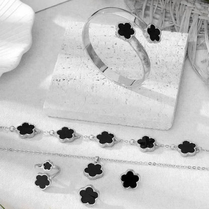 5pcs Lucky Five-petal Flower Women's Jewelry Set, Fashion Flower Bracelet + Necklace + Earrings + Bracelet + Ring, Birthday, Ann Badiee Stylez