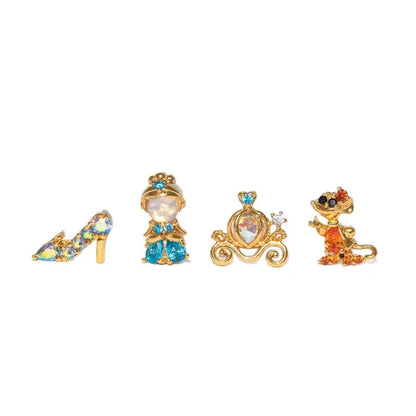 MIGGA 4pcs Cubic Zircon Cartoon Stud Earrings Set for Women Girls Gold/Silver Plated Crystal Jewelry T27