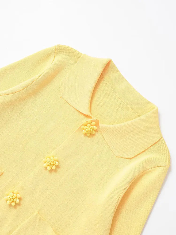 TRZA Women Fashion With Beaded Buttons Knit Cardigan Sweater Long Sleeve Patch Pockets Female Outerwear Chic Tops