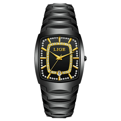 LIGE New Ladies Waterproof Watch Luxury Ceramic Braceletz Women Watches Creative Fashion Original Elegant Quartz Wristwatch Gift Black gold