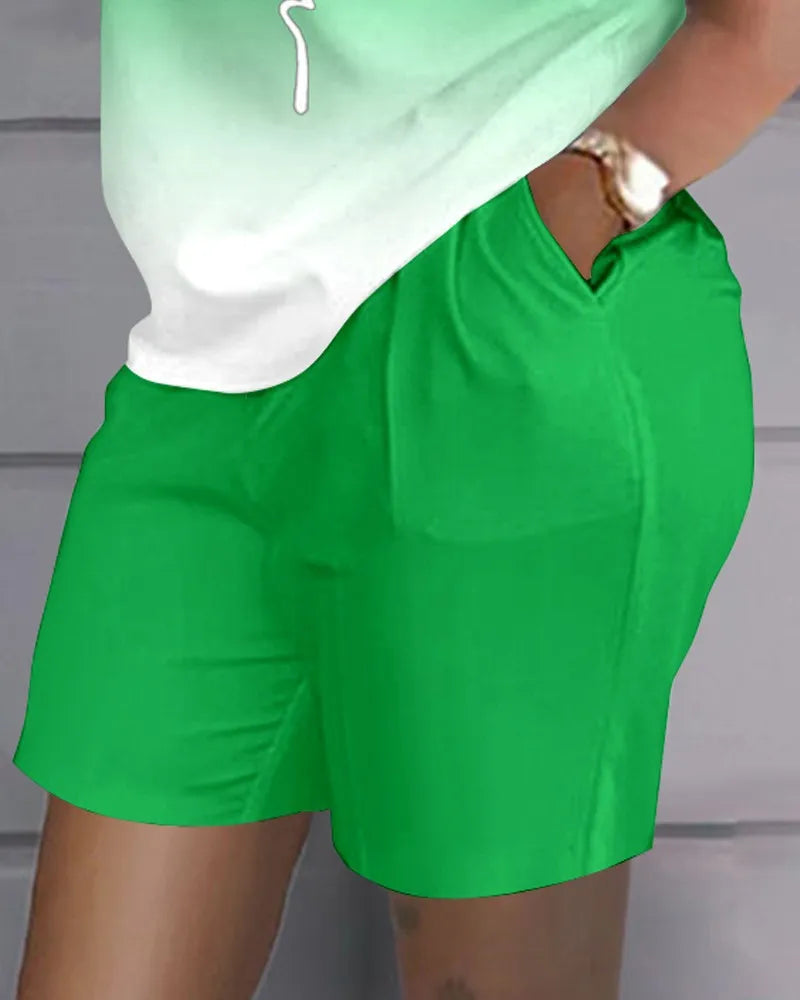 Women's T-shirt+Hot Pants Two Piece Set 2024 Summer Fashion Casual Printing Quick Drying Sports Fitness Top Shorts Female Suit