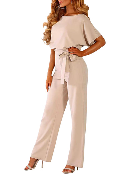 Women's Belted Jumpsuit Casual Wide-Leg Pants Summer Commute Outfit Stylish & Comfortable