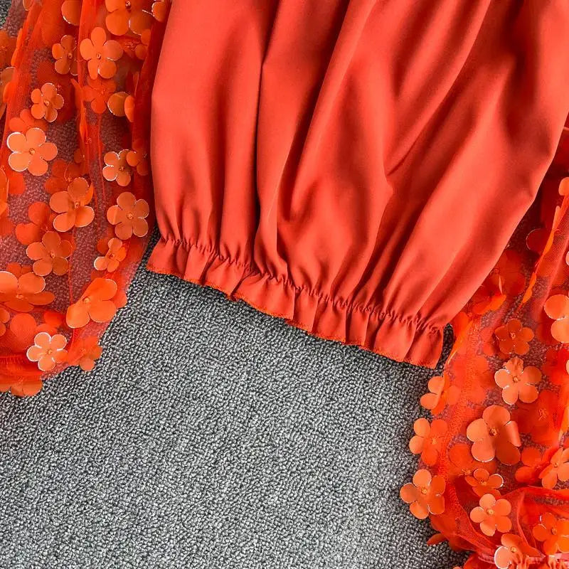 Off Shoulder Sexy Lace Blouses Women 2025 Spring Summer Korean Fashion Long Sleeve Tops Slim Flower Transparent Chiffon Shirts