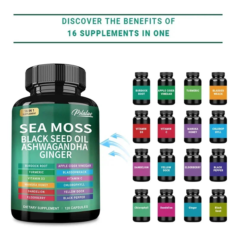 Sea Moss Supplement - Supports Thyroid Health, Anti-aging, Antioxidant, Improve Immunity, Detox, Beauty Health