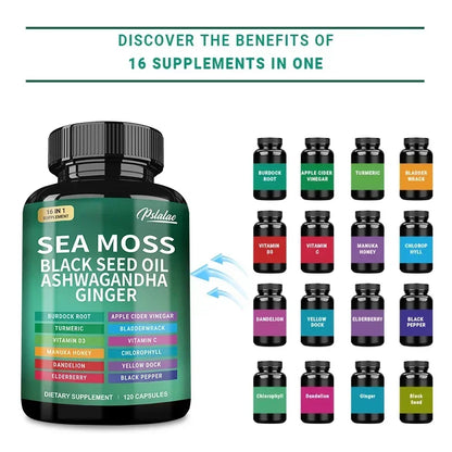 Sea Moss Supplement - Supports Thyroid Health, Anti-aging, Antioxidant, Improve Immunity, Detox, Beauty Health