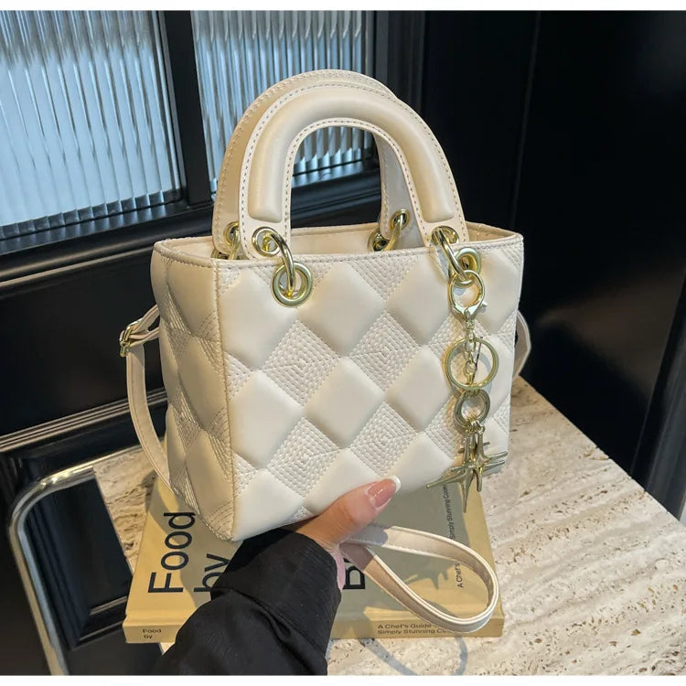 Small Top Handle Purses for Women Diamond Grid Luxury PU Leather Mini Satchel Crossbody Bag Elegant Square Bag