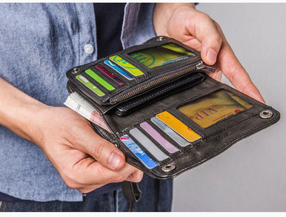 Vintage Genuine leather wallet Men leather long wallet men purse clutch bag male money clips zip around money bag card holder
