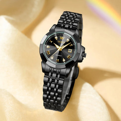 OLEVS 9931X Womens Perfume Watch Rhombic Quartz Watch Stainless Steel Waterproof Ladies Date Watch Gifts Original Elegant New W-All Black CHINA Yes