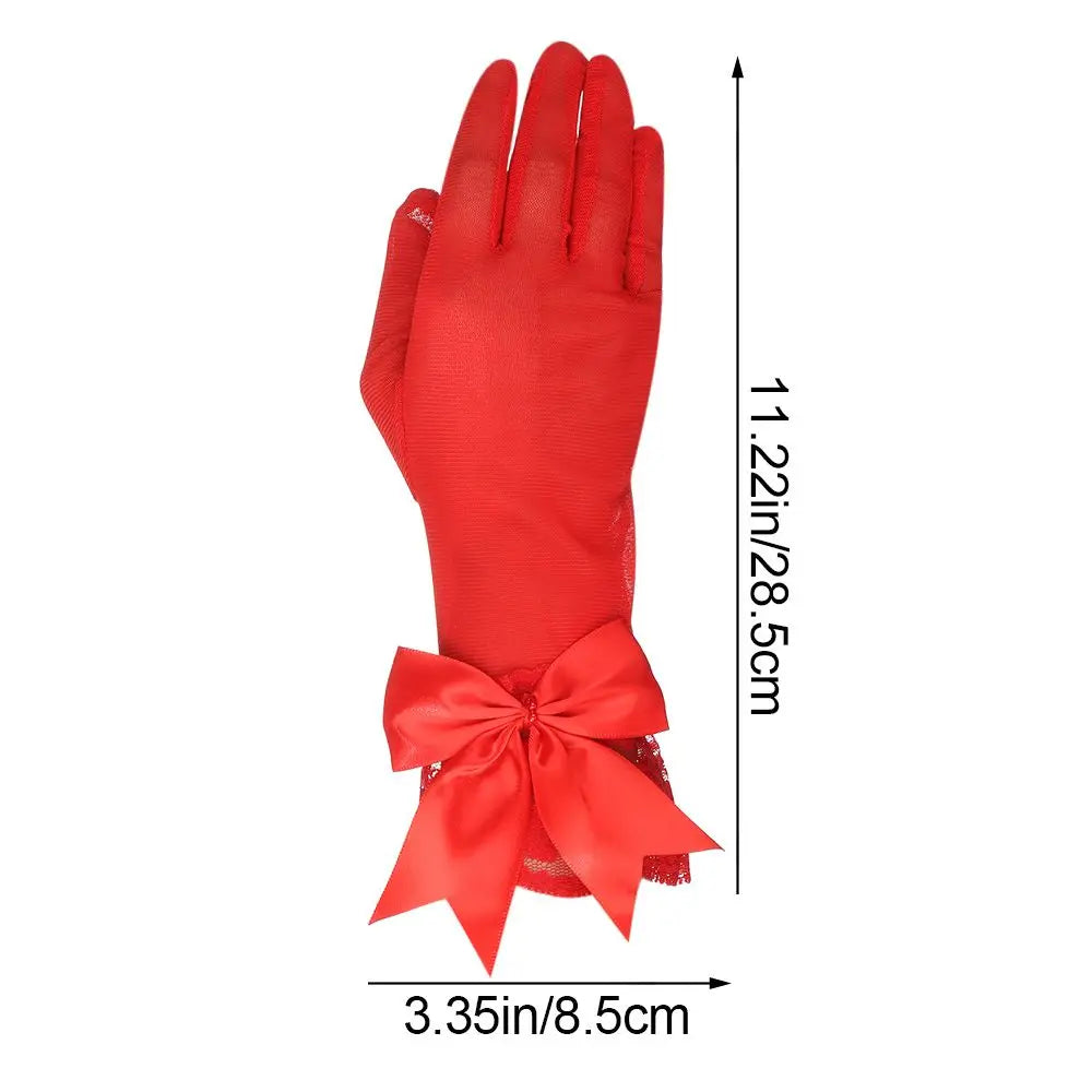 Fashion Bride Bow Lace Chiffon Gloves Women White Gloves Sunscreen Driving Gloves Marriage Party Accessories