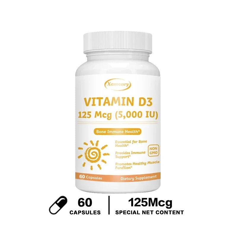 Vitamin D3 Capsules - Promote Calcium Absorption, Promote Bone Teeth and Skin, Nerve, Heart Health, Support Immunity 60 Capsules