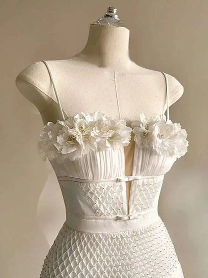 DEAT Elegant Dress Hollow Out Backless Camisole Pleated Flower High Waist Women's Party Dresses 2025 Autumn New Fashion 13DB5083 Badiee Stylez