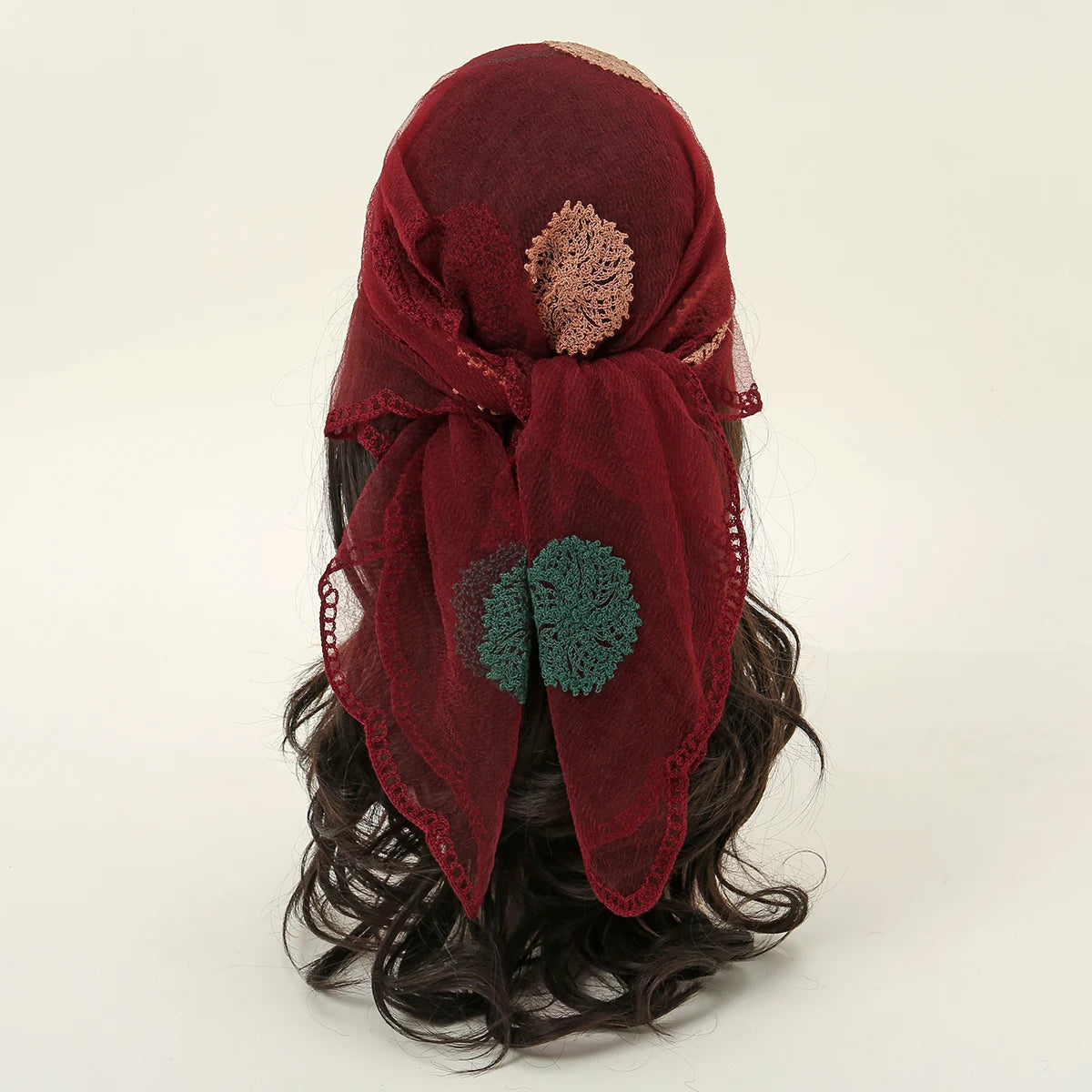 Lace Paisley Embroidery Bandana Square Scarf Elegant Breathable Silk Scarves Women Sunscreen Lightweight Shawl Headband VS628-03