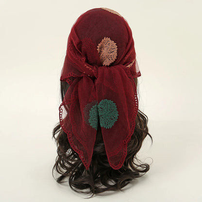 Lace Paisley Embroidery Bandana Square Scarf Elegant Breathable Silk Scarves Women Sunscreen Lightweight Shawl Headband VS628-03