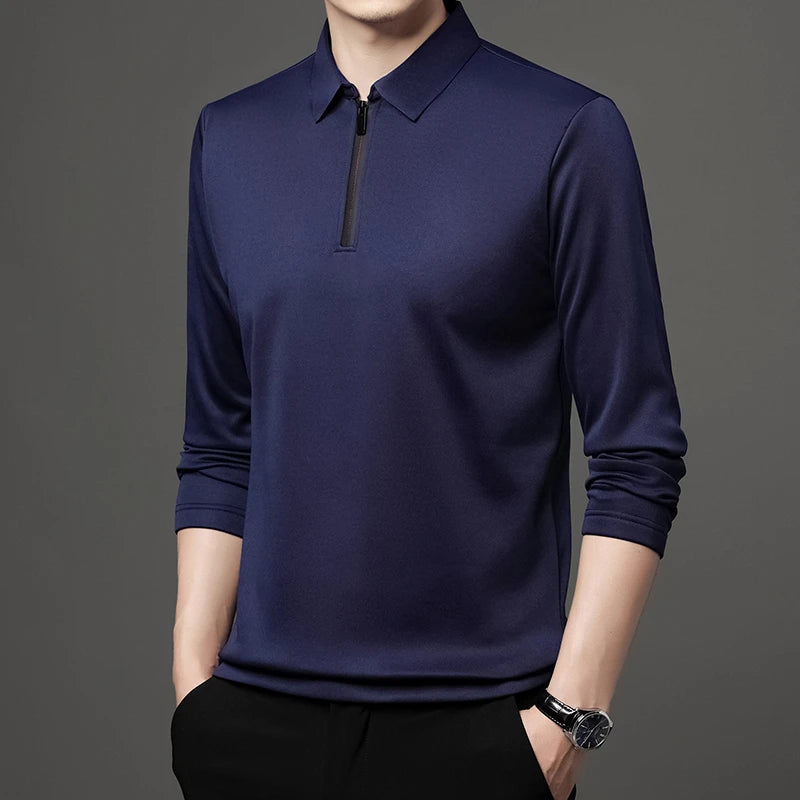 Men's Solid Color Long Sleeved POLO Shirt Casual Fashion Top Badiee Stylez