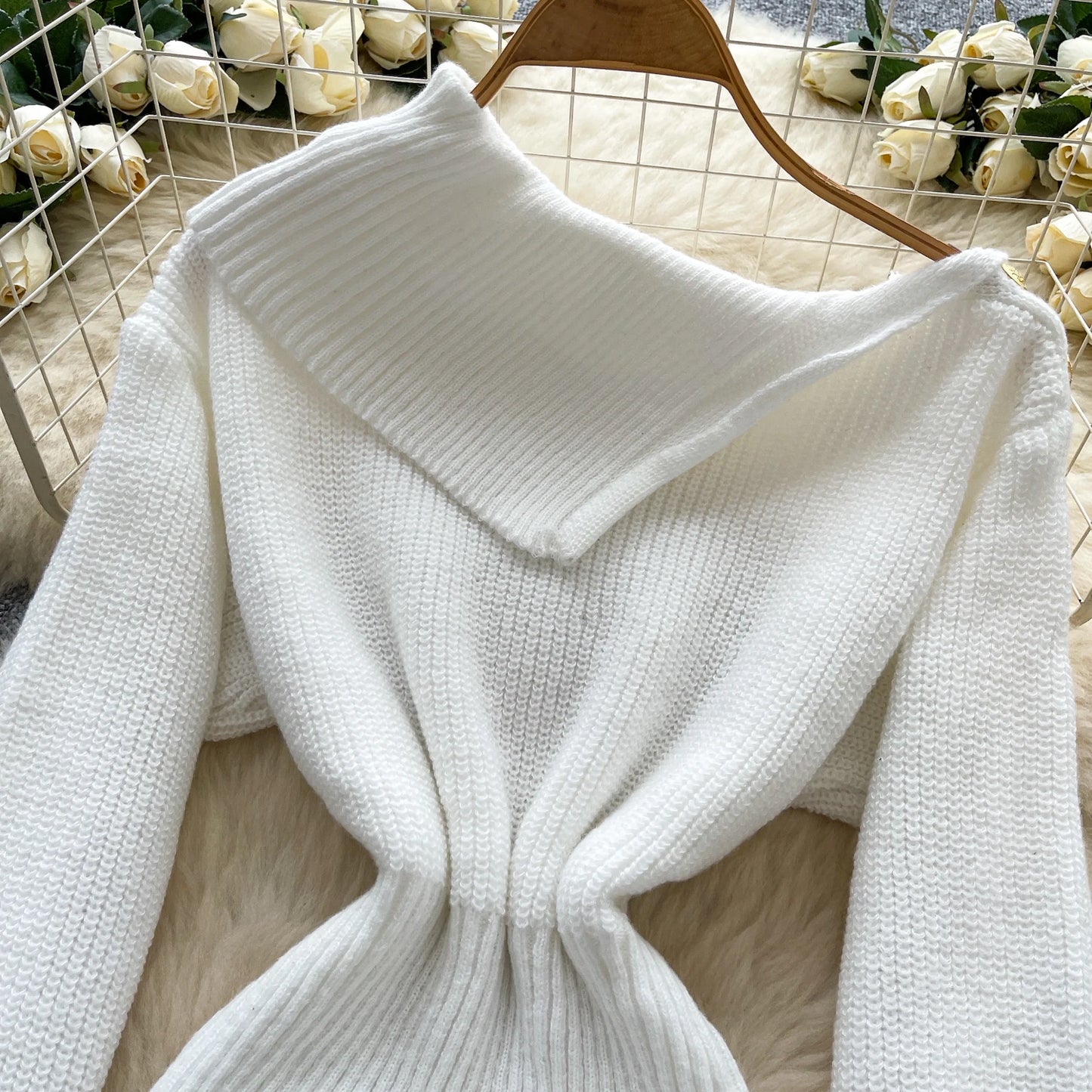 SINGREINY Autumn Knitwear Bodycon Dress Diagonal Collar High Elastic Slim Fit Design Female Light Luxury Solid Sweater Dress