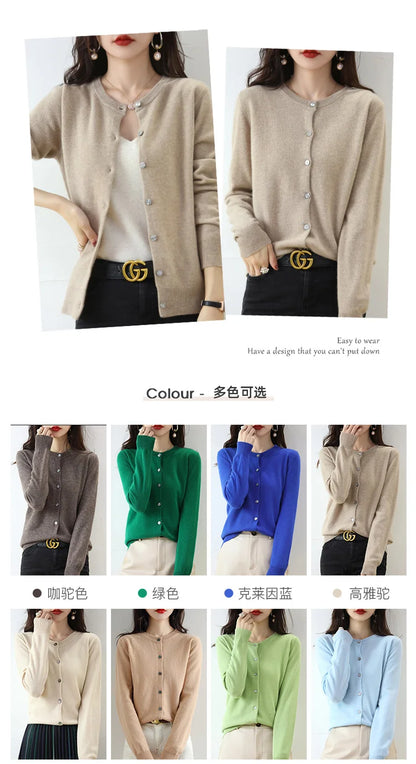 Knitted Cardigan Women's Sweater Autumn And Winter 2022 New Solid Color Coat Round Neck Short Long Sleeve Loose Korean Fashion