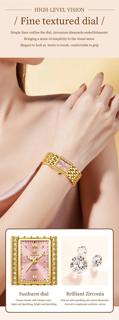 OLEVS 3700 Elegant Original Women Watches Quartz Watch Diamond Watch For Woman Square Watch Ladies Gifts New Reloj Mujer