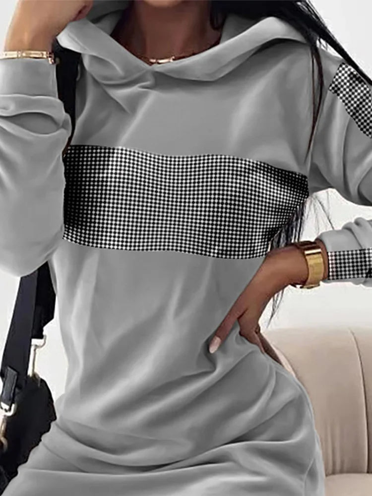 Women Long Sweater Dresses LOVE Print Hooded Loose High Collar Sweatshirts Long Sleeve Pullover Fall Winter Y2K Street Style Top Badiee Stylez