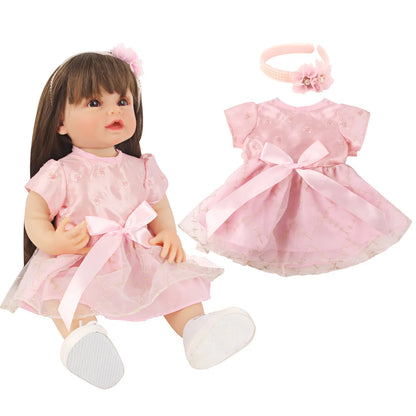 Cute PinkPrincess Doll Dress Set For 22 Inches Reborn Girl Doll Skirt+Hairband Bow Suit For 55Cm Baby New Born Girl Dolls TOy