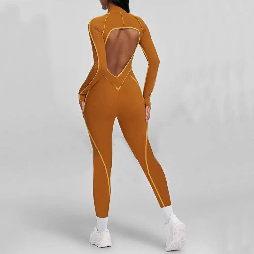 Pad Yoga Set Jumpsuit Short Sleeve Zipper Sports Gym Fitness Women Dance Running Workout Legging Bodysuits Active Wear XP83 Badiee Stylez