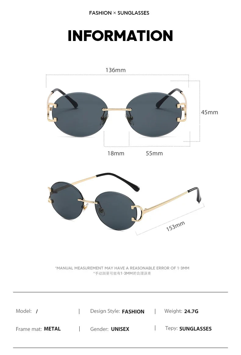 Trendy Sunglasses For Woman Summer Rimless Sunglass Oval Fashion Brand Designer Shades Pink Women's Sun Glasses UV400