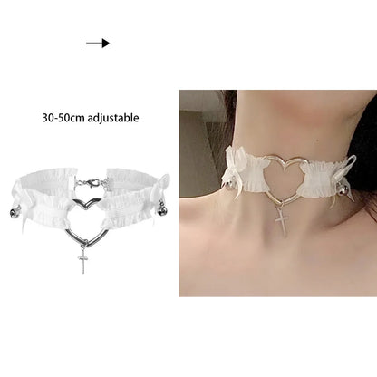 Sexy Trendy Vintage Charm Round Gothic Collar Necklaces Jewelry Gift Gothic Leather Heart Harajuku Women Punk Choker Necklace Lace Bell Cross 40cm adjustable