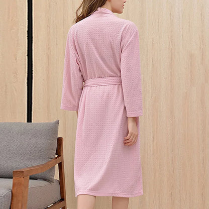 Women Men Bath Robe Waffle Shower Sleepwear Nightgowns Robe Male Female Bathrobe Long Woman Man Pajamas Pink 1pc