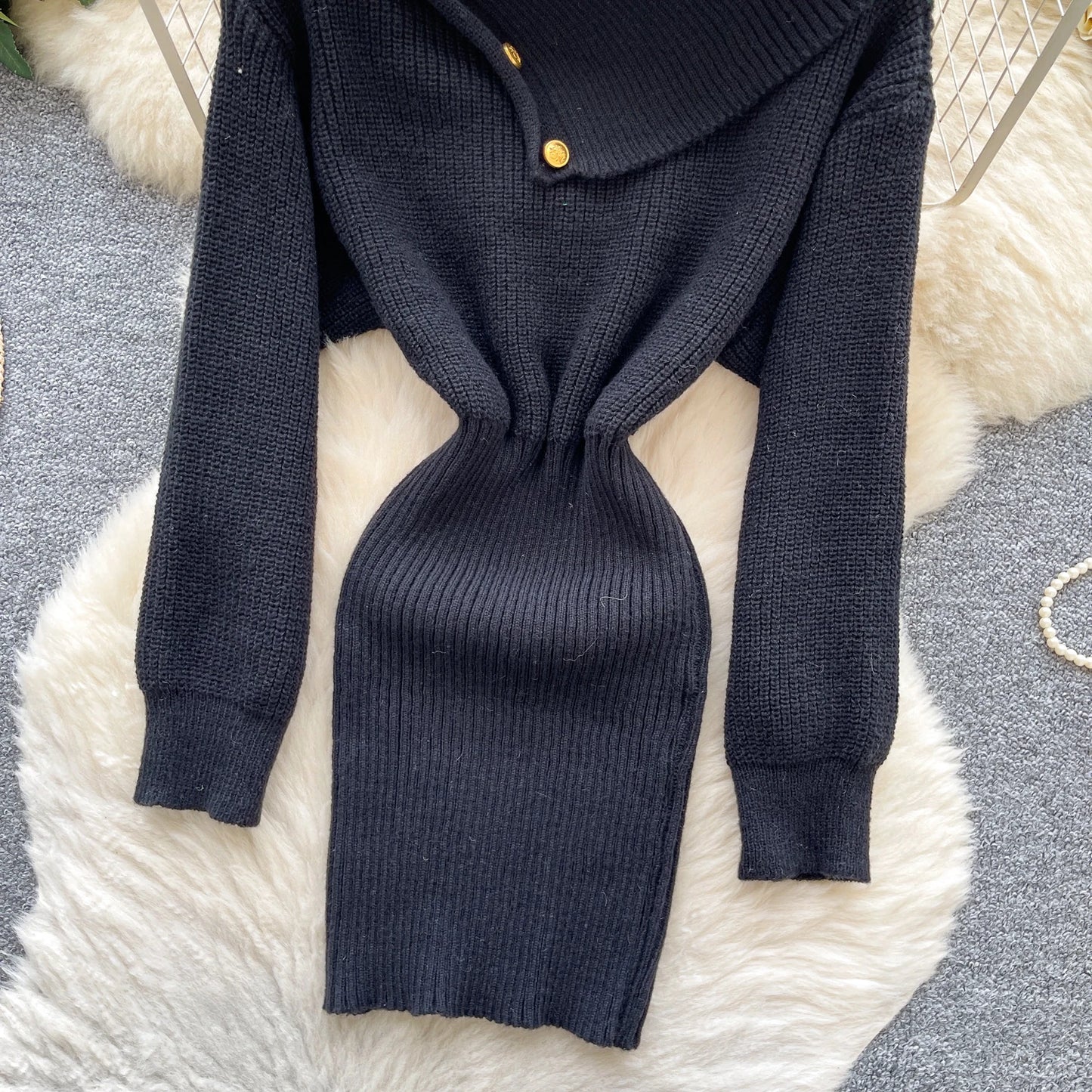 SINGREINY Autumn Knitwear Bodycon Dress Diagonal Collar High Elastic Slim Fit Design Female Light Luxury Solid Sweater Dress