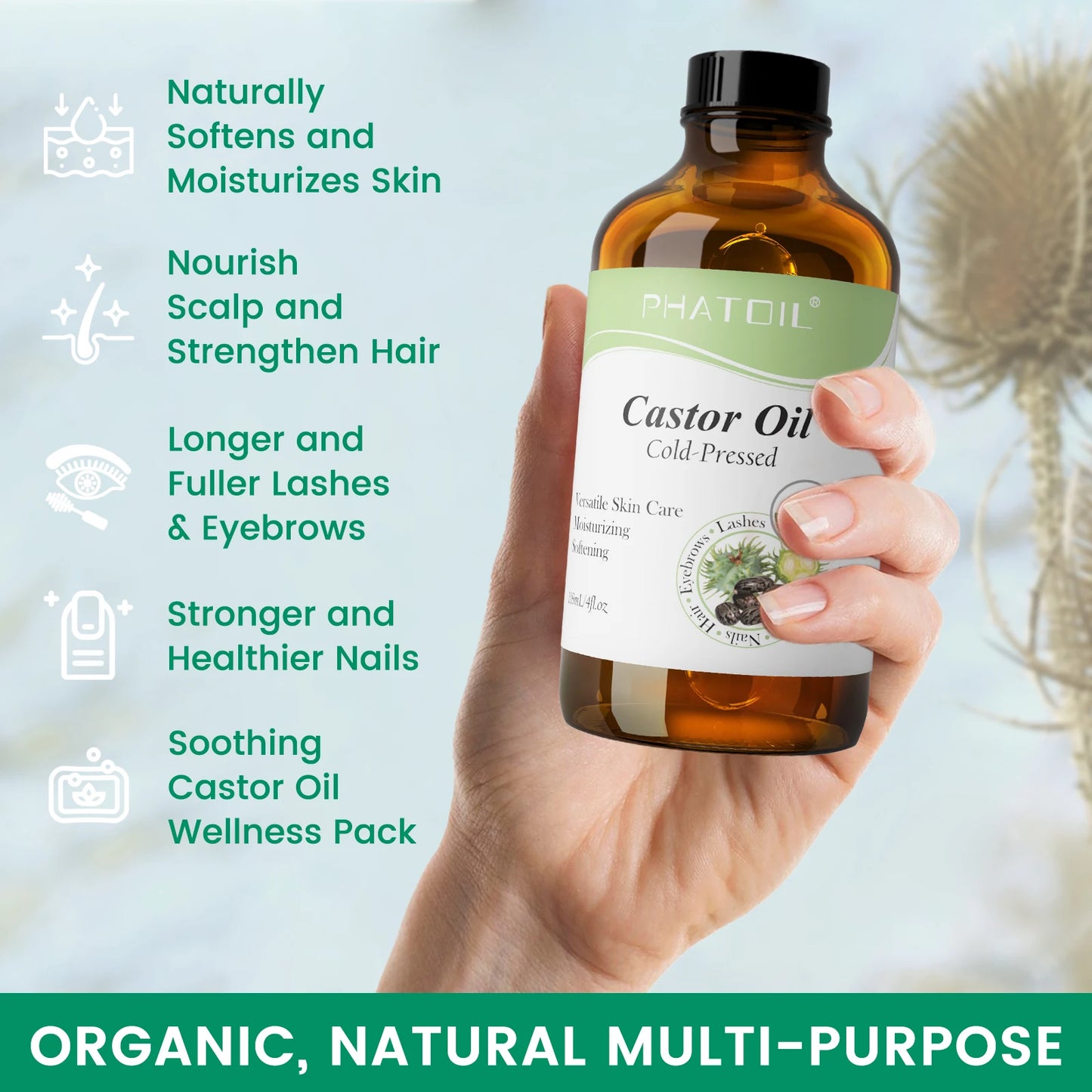 PHATOIL 118ml/236ml Organic Castor Oil 100% Pure and Natural Cold Pressed Castor Oil for Hair Growth, Eyelashes and Eyebrows - Badiee Stylez