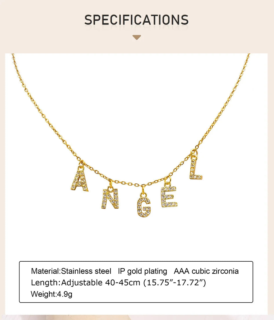 Personalized Initial Name Necklace Stainless Steel Women Alpahbet Letter Pendant ,Initial Collar Statement Charms Gift Badiee Stylez