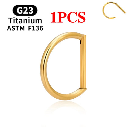 1/10PCS F136 G23 Titanium Piercing Nose Ring D Shape Hinged Segment CZ 16G Clicke Cartilage Tragus Helix Earrings Body Jewelry 1PCS Gold Color 1 CHINA