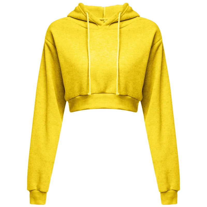 New Fashion Women Hoodie Sweatshirt Short Top Coat Sport Pullover Hooded Tops Female Autumn Winter Clothes Crop Top Hoodie Yellow