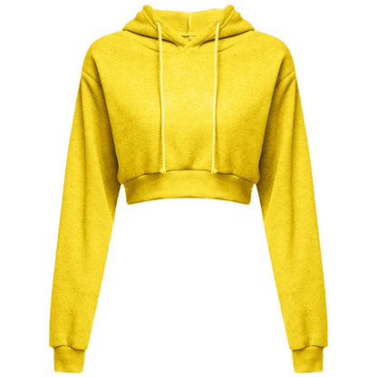 New Fashion Women Hoodie Sweatshirt Short Top Coat Sport Pullover Hooded Tops Female Autumn Winter Clothes Crop Top Hoodie Yellow