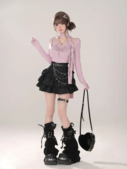 Women Black Gothic A-line Cake Skirt Vintage Y2k Skirt Aesthetic Harajuku Korean Elegant Kawaii Emo Skirts 2000s Trashy Clothes
