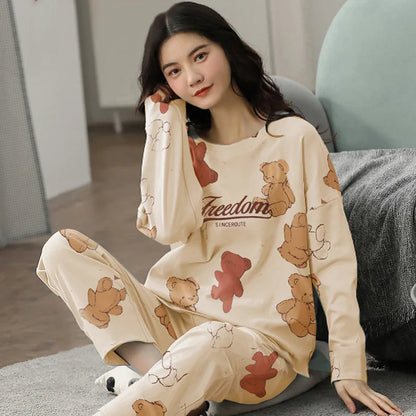 New Ladies Pajamas Loungewear Set Women's Spring and Autumn Style Long Sleeved Autumn Winter Loungewear Women's Plus Size Pajama Khaki