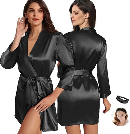 2Pcs Womens Floral Kimono Robe Silk Robes Bride Bridesmaid Satin Robes Bridal Dressing Gown Silky Bathrobe As the photo show 11 One Size