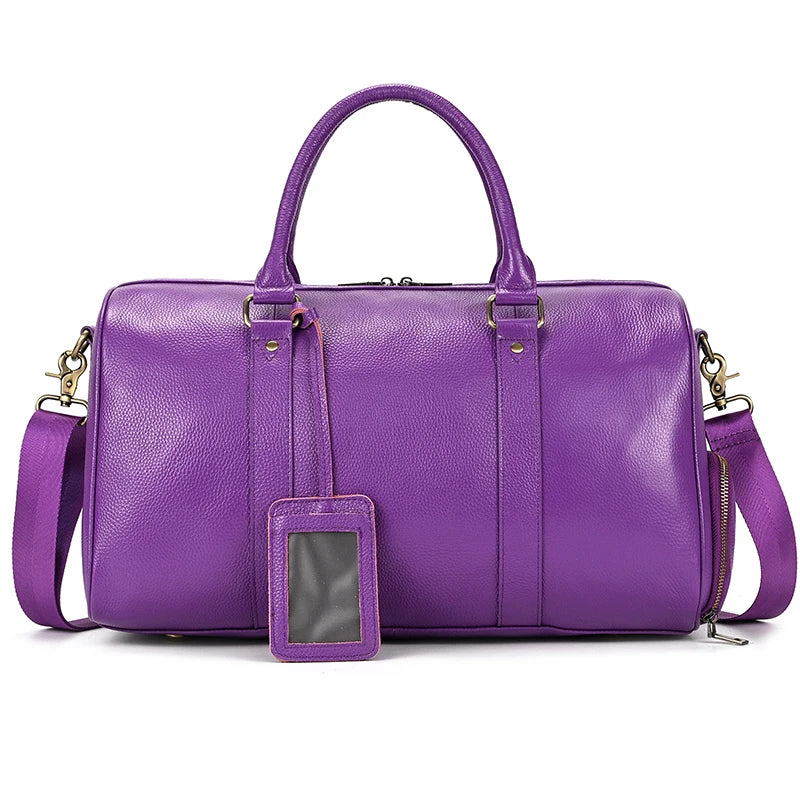 Luxury Genuine Leather Men Women Travel Bag Cow Leather Carry On Luggage Bag Travel Shoulder Bag Male Female Weekend Duffle Bag