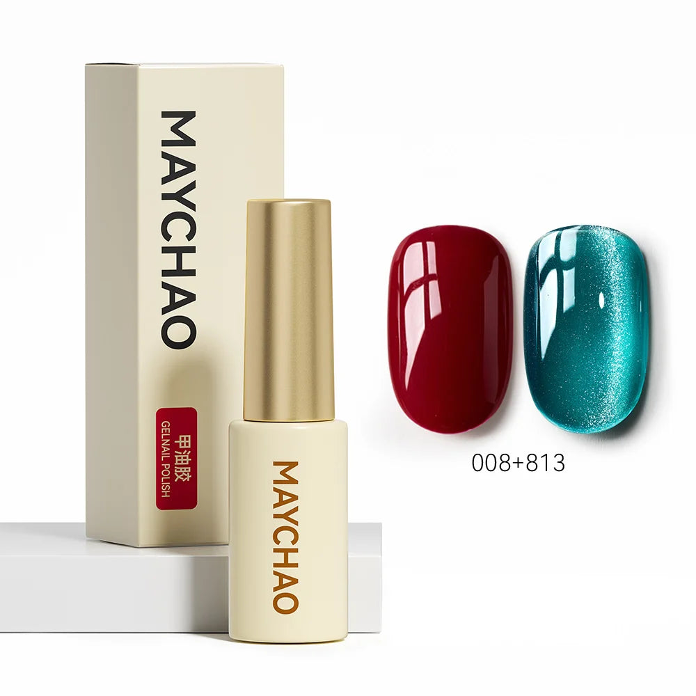 MAYCHAO 5ML Gel Nail Polish 9D Laser Diamond Glitter Cat Eye Gel Semi-Permanent Soak Off UV LED Gel Nail Manicure Tools Nail Art 008And813