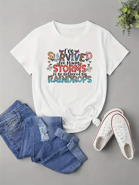 Plus Size Colorblock Letter Print T-Shirt Casual Short Sleeve Top For Spring & Summer Women's Plus Size Clothing