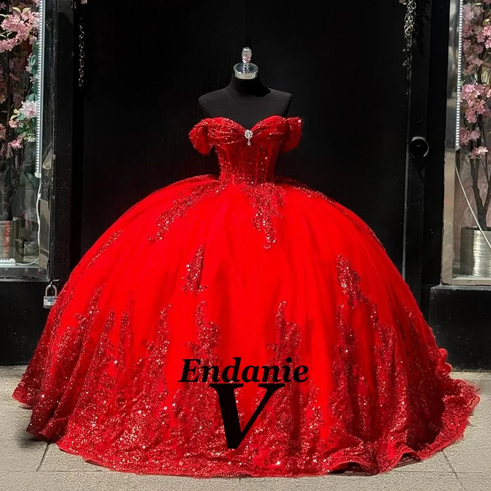 Vendanie Romantic Bow Princess Ball Gown Appliques Off the Shoulder Sequins Court Train Draped Vestido De 15 Quinceañeras Morado Badiee Stylez