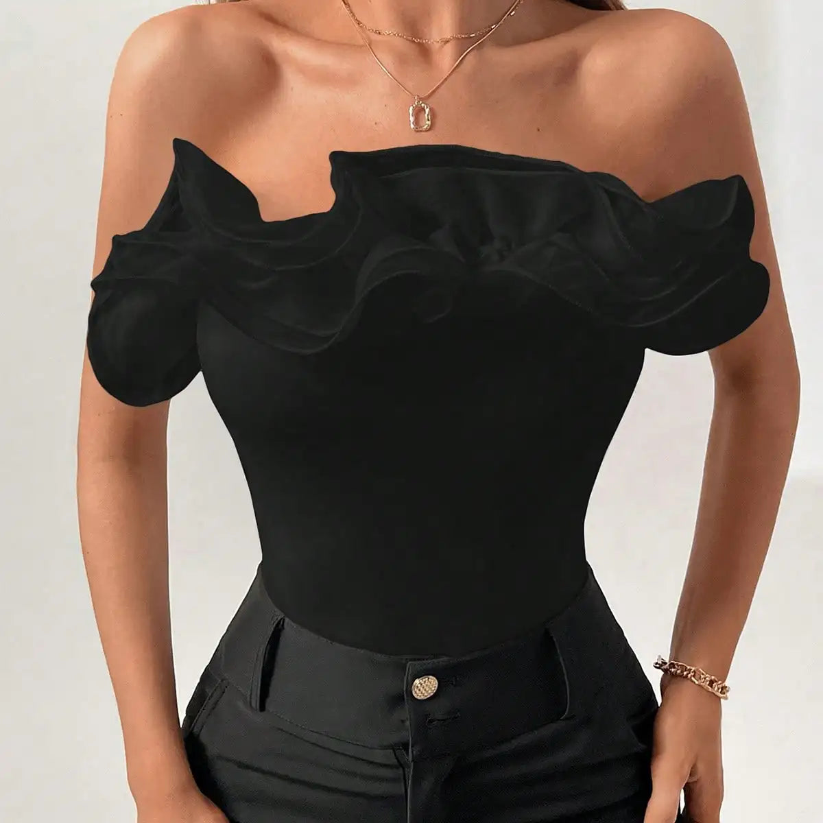 Organza Layered Decorative Ribbed Jumpsuit Women From Europe and the United States Style Design Feel Niche Top Badiee Stylez