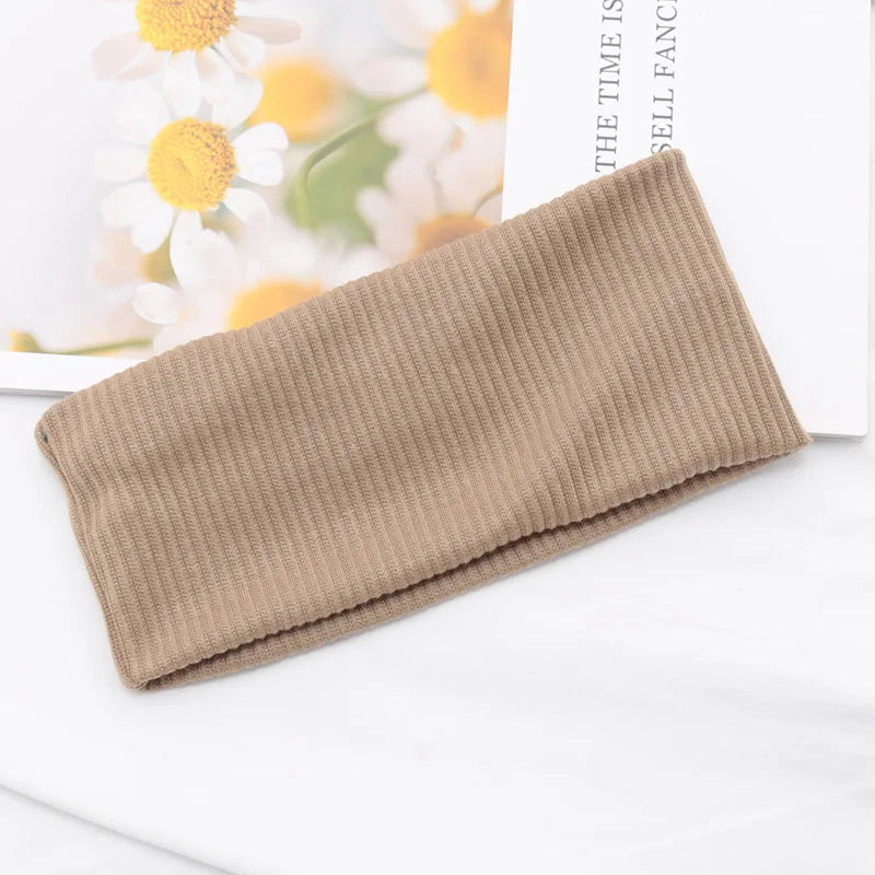 Women Solid Hairband Wide Hair Bands Elastic Headband Makeup Hair Hoop Yoga Vintag Headwrap Hairstyles Fashion Hair Accessories khaki One Size